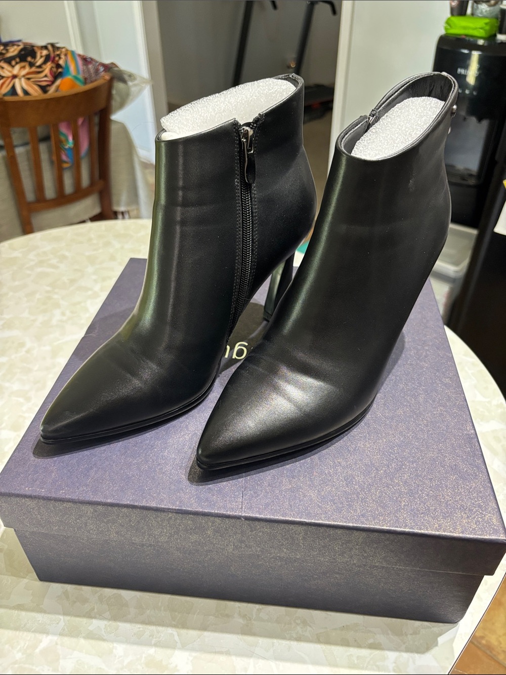 Classic Black Pointed-Toe Leather Ankle Booties - Women's